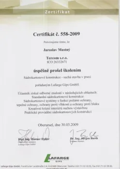 Certifikát saádrokartony Lafarge